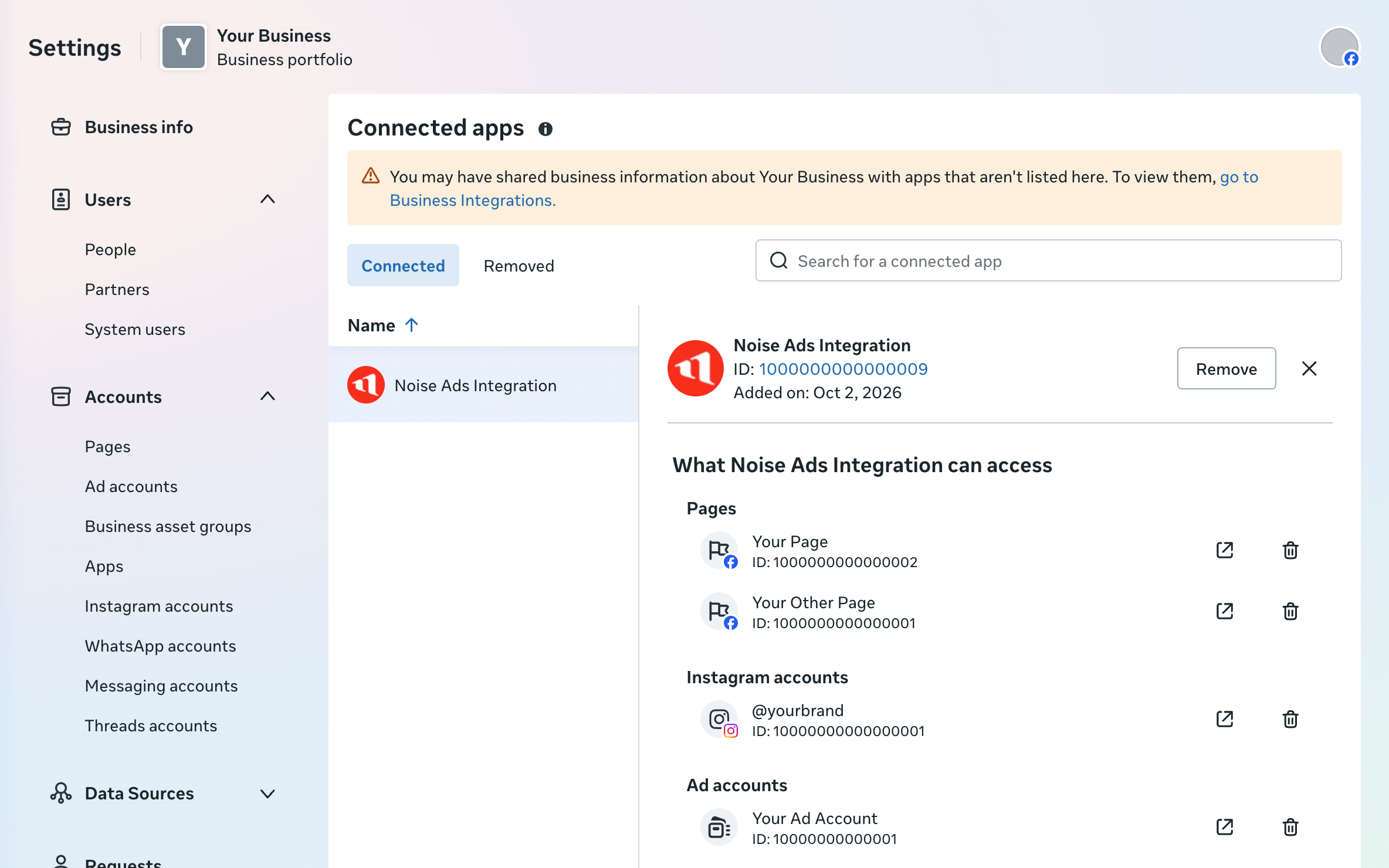 Noise Ads Integration under Connected apps