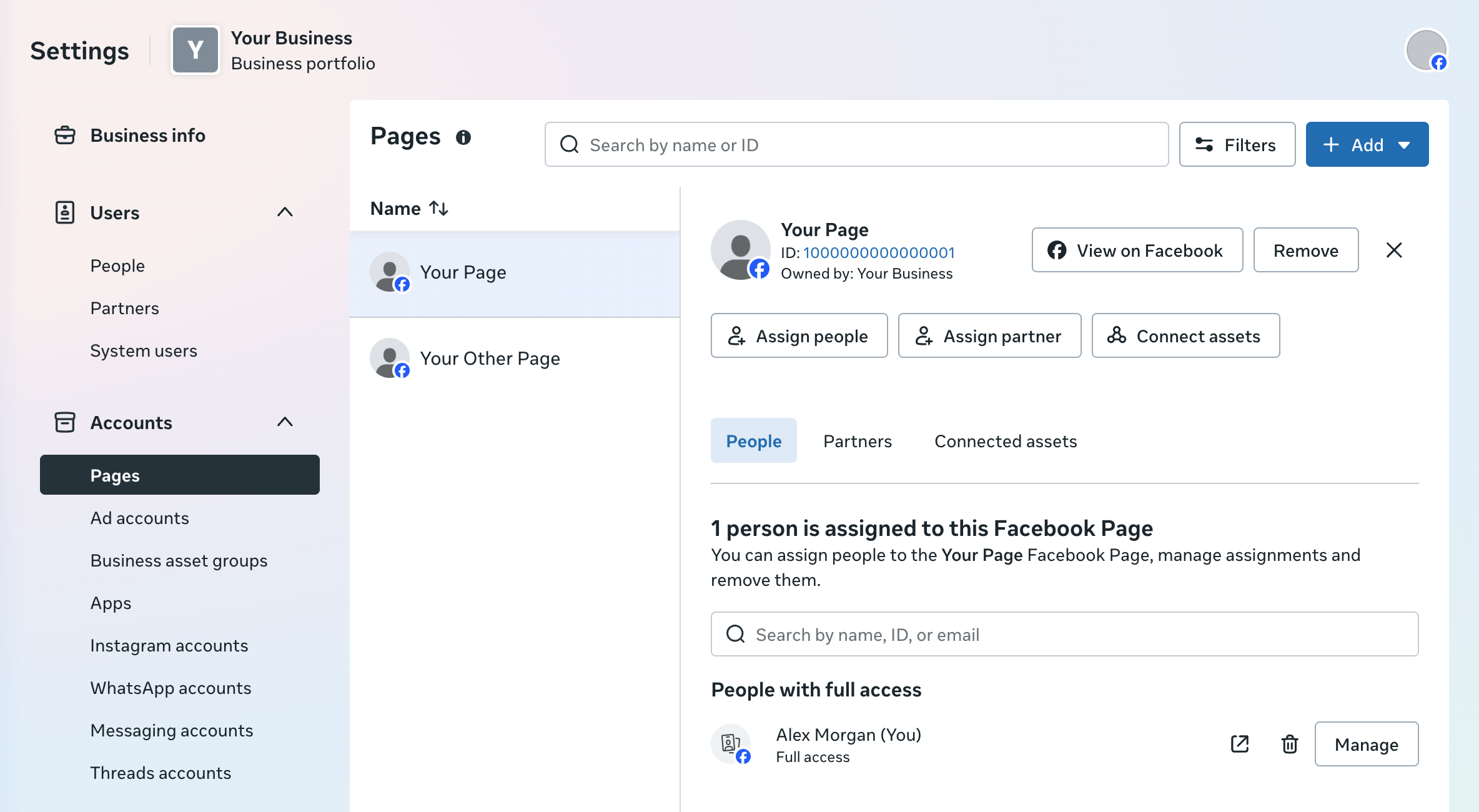 Finding a Page and who owns it in business settings